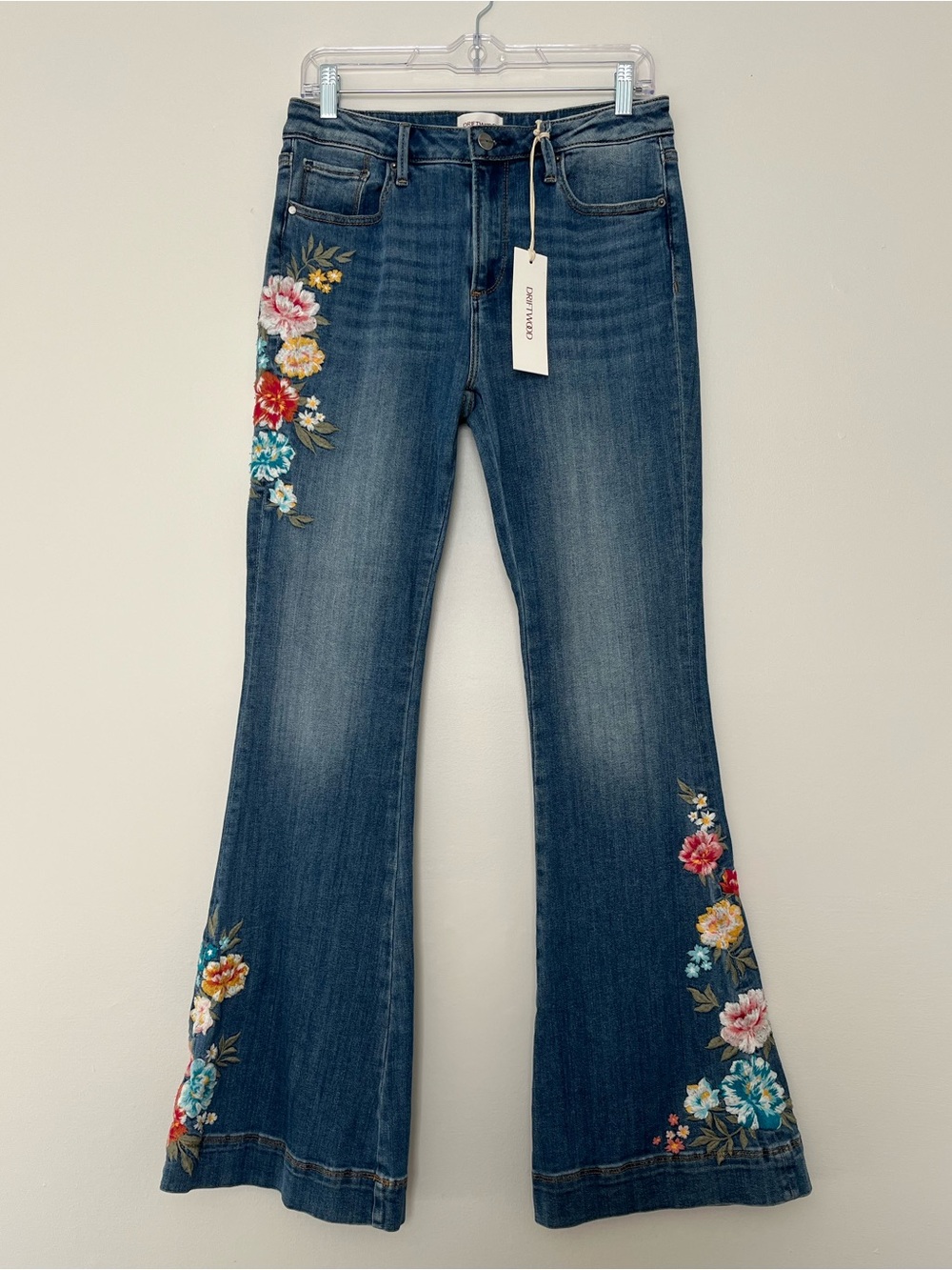 Driftwood Farrah Floral Embroidered Flare Jeans Size 28 New